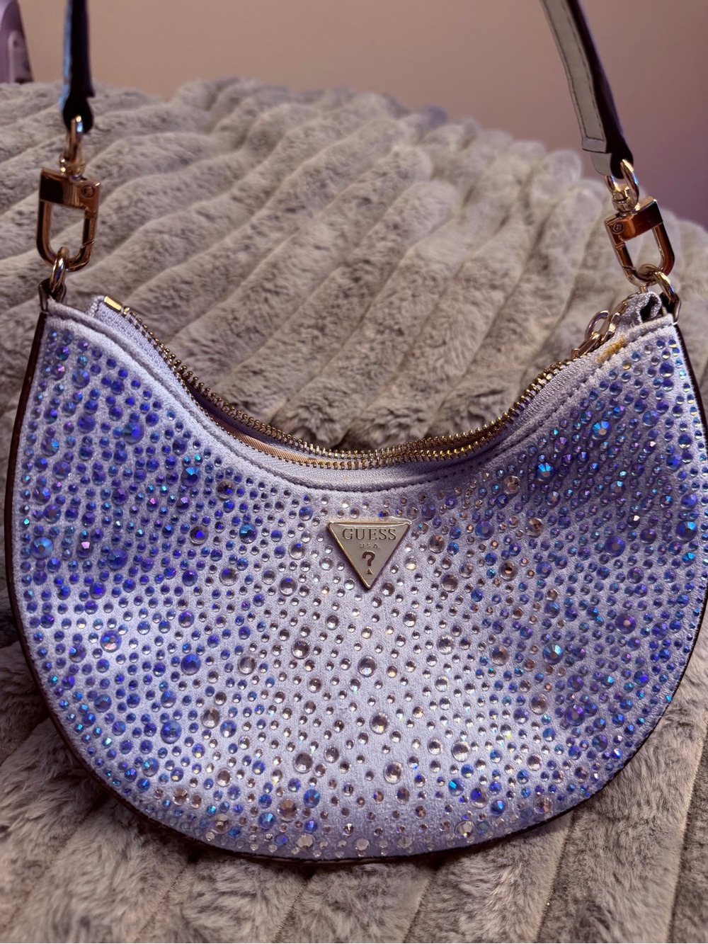GUESS Lavender Iridescent Crystal-Embellished Shoulder Bag